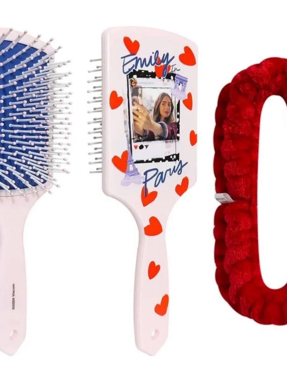 Lot of 7- Netflix Pink Paddle Hair Brush with Red Heart Design